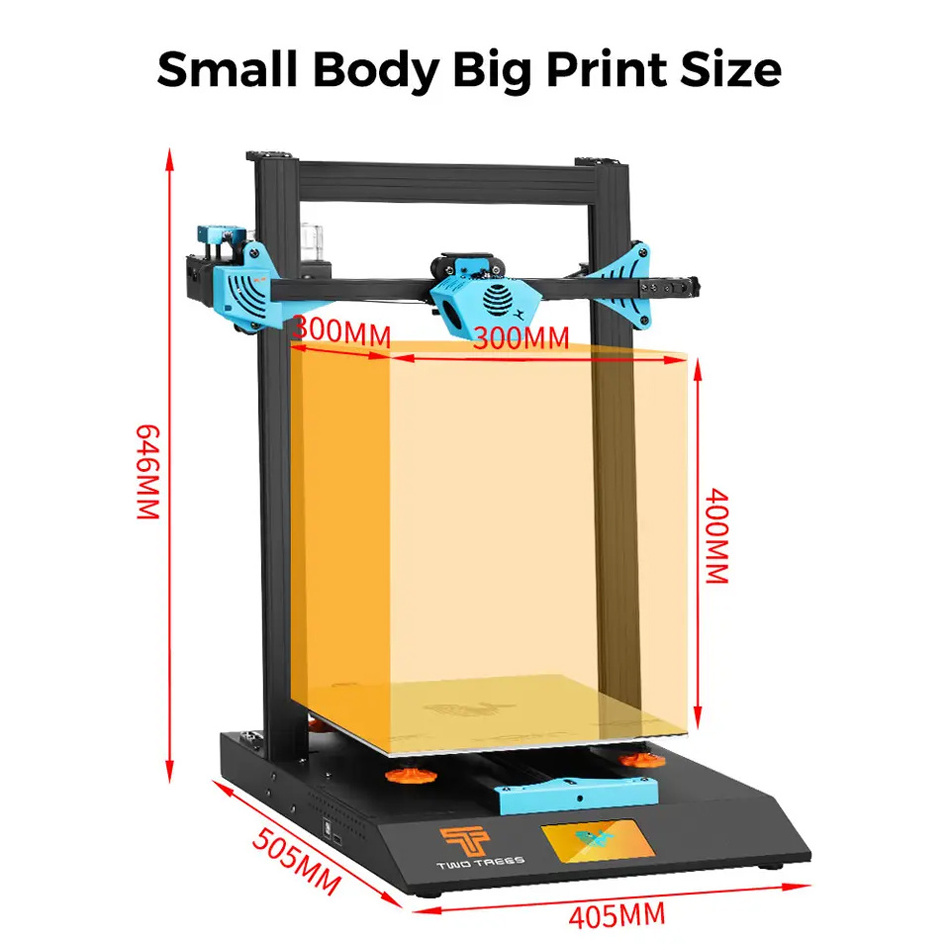 TWOTREES BLU-5 Print Size 300*300*400mm FDM Dual Extruder 0.1mm Highly Accurate 3d printer large For Household