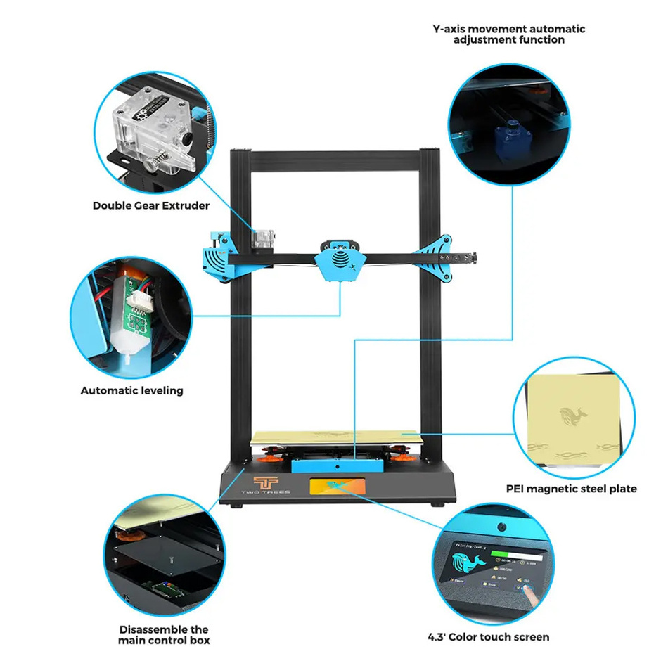 TWOTREES BLU-5 Print Size 300*300*400mm FDM Dual Extruder 0.1mm Highly Accurate 3d printer large For Household