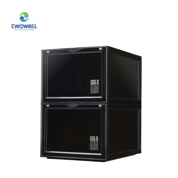 Acrylic Black Shoe Boxes Stackable Magnetic Drop Front With Clear Door Display Case Foldable Plastic Shoe Storage Box