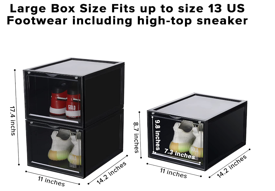 Acrylic Black Shoe Boxes Stackable Magnetic Drop Front With Clear Door Display Case Foldable Plastic Shoe Storage Box