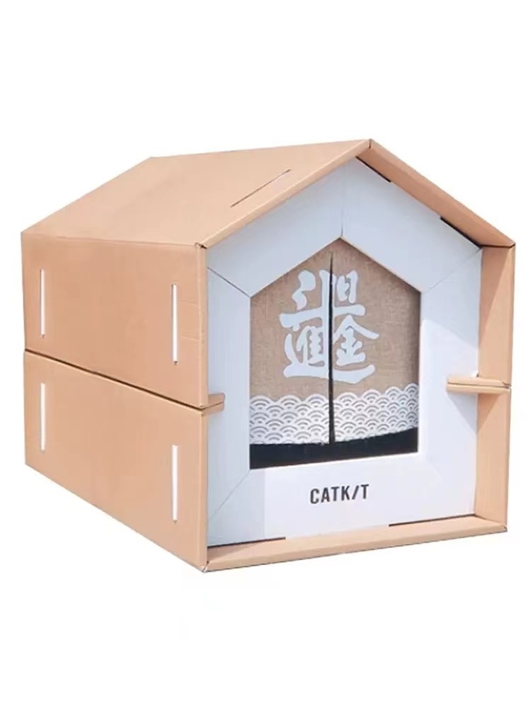 Eco Friendly Pet Toys Playhouse Corrugated Box Paper Cat Scratching Post Cat Toy Cardboard Cat House Castle Print Houses Button