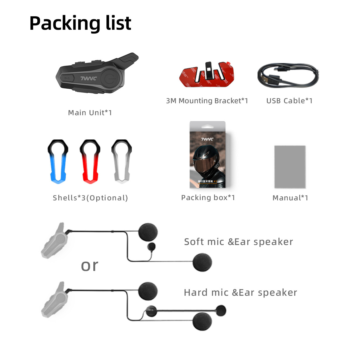 TWVC X1Plus Auricular Intercomunicador Inalambrico IPX6 1000mAh 2 Riders Intercomunicador Moto Bluetooth Intercomunicador Moto