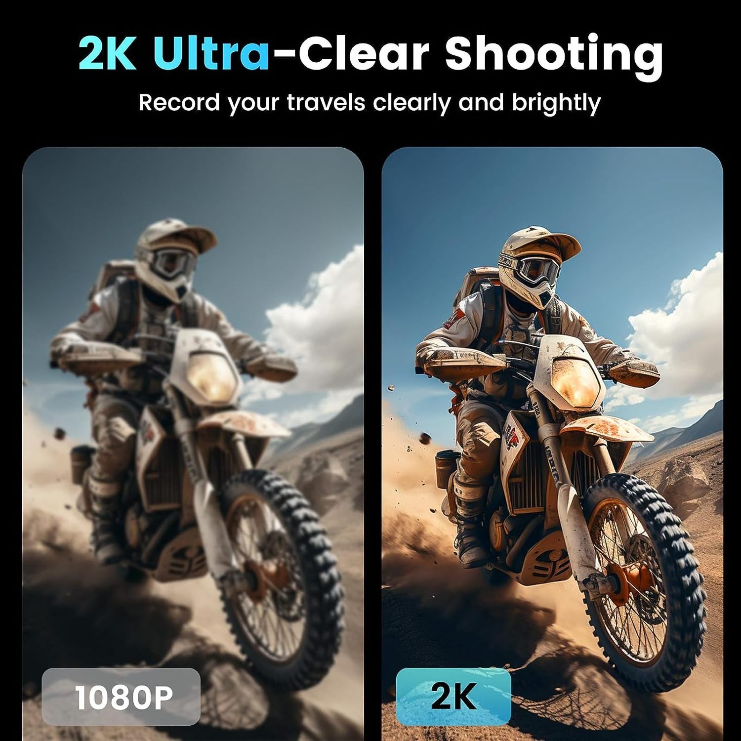 2K Bluetooth motorcycle intercom with camera motorcycle helmet built in camera and bluetooth can connect with Ejeas Freedconn