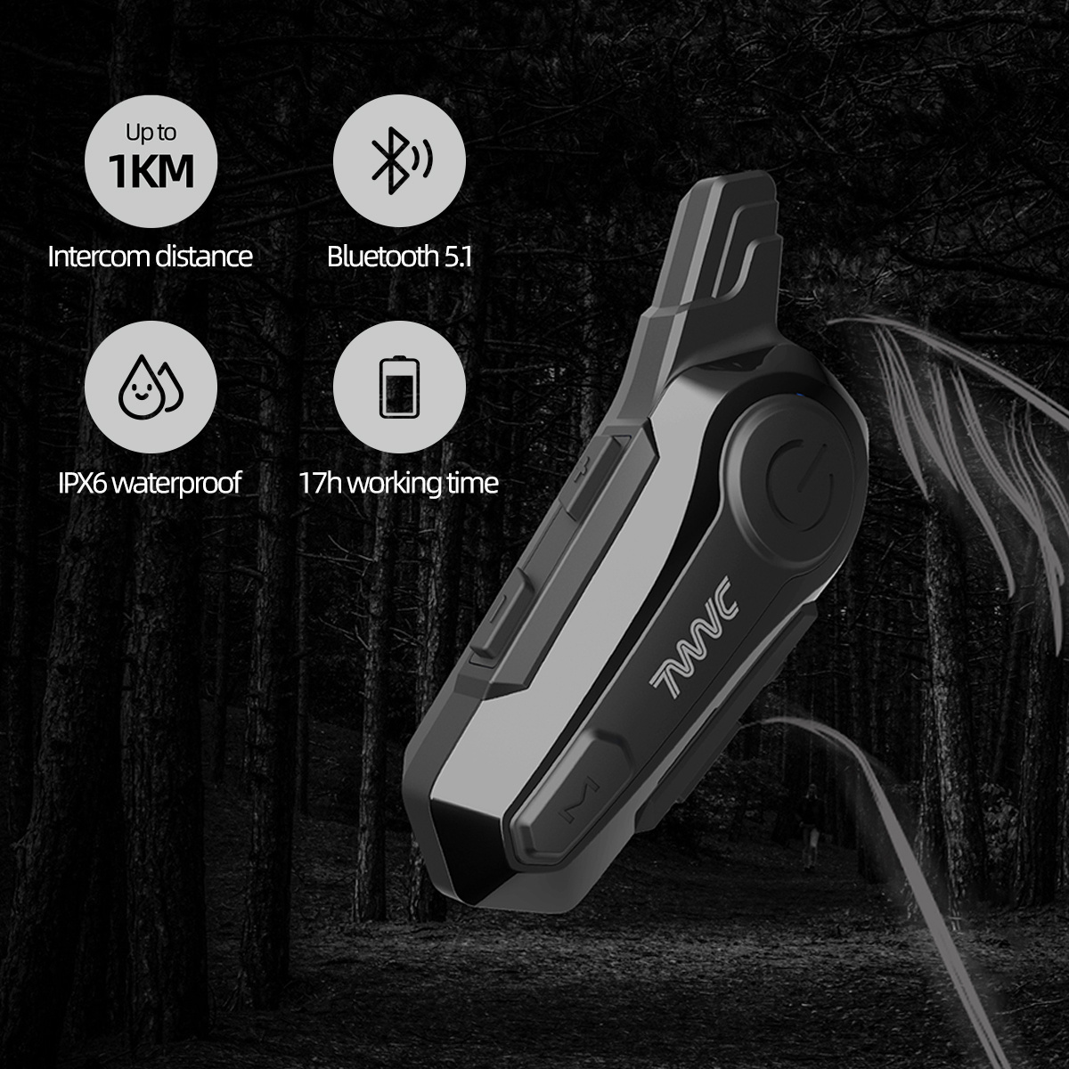 TWVC X1Plus Auricular Intercomunicador Inalambrico IPX6 1000mAh 2 Riders Intercomunicador Moto Bluetooth Intercomunicador Moto