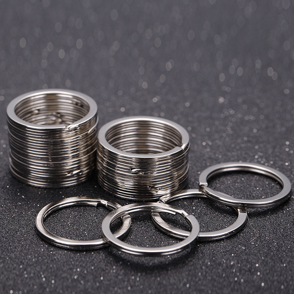 Customized 304 Stainless Steel Flat Keychain 30mm Mirror Polished O-Ring Metal Keychain Ready Stock