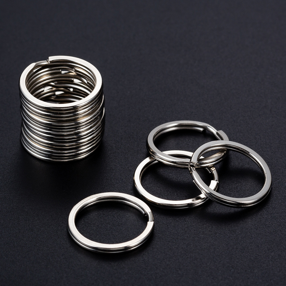 Customized 304 Stainless Steel Flat Keychain 30mm Mirror Polished O-Ring Metal Keychain Ready Stock