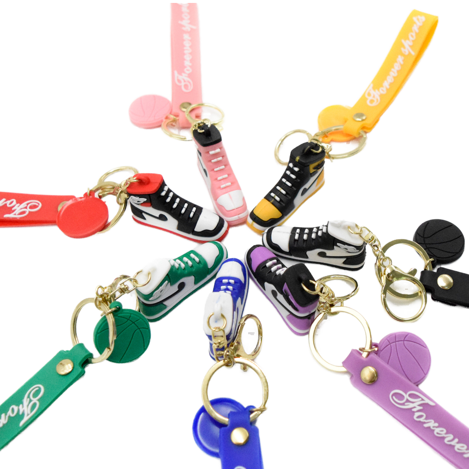 Wholesale cute mini 3D sneakers basketball keychain PVC AJ shoe model keychain