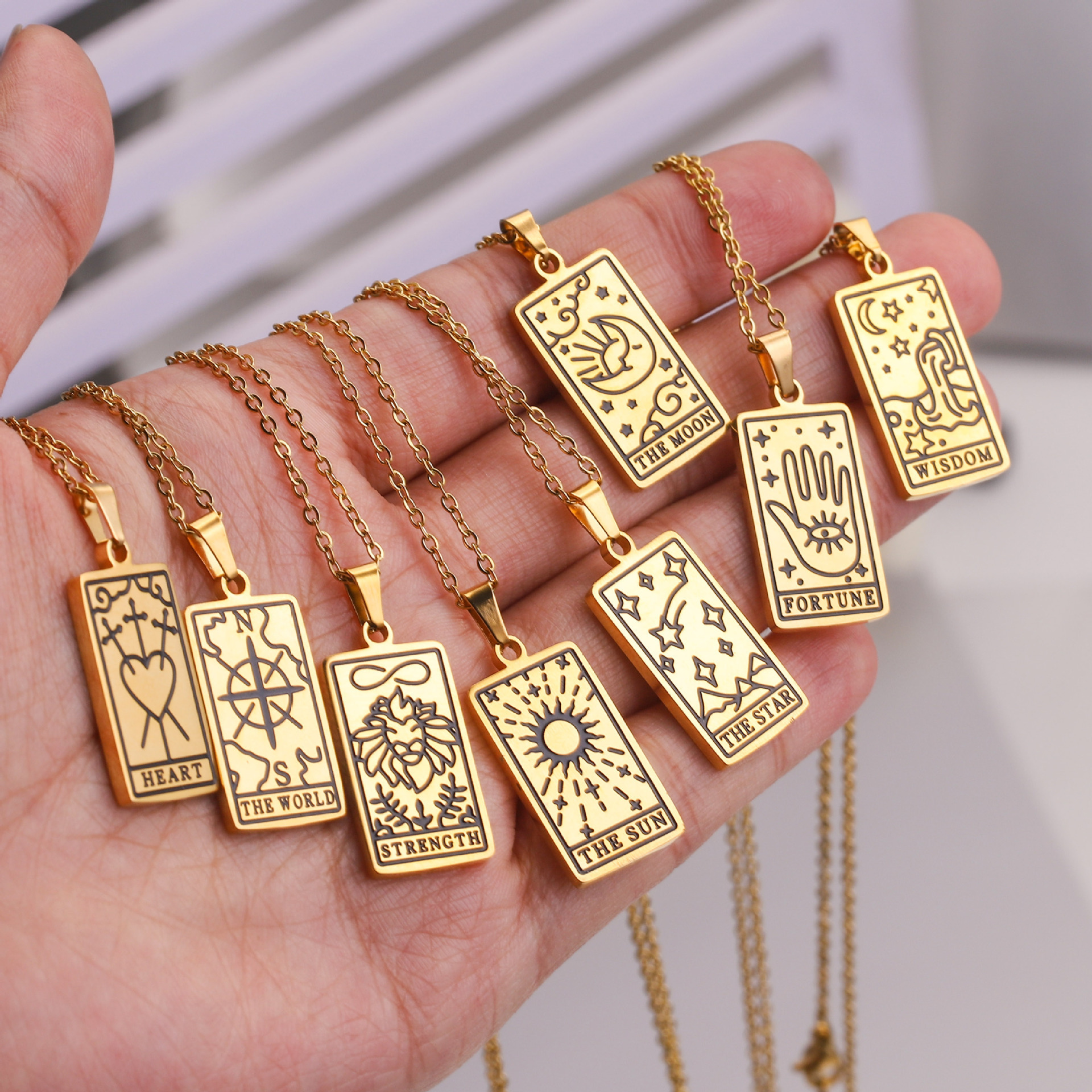 Retro Tarot card stainless steel pendant necklace Tarot card jewelry 18K real gold plating