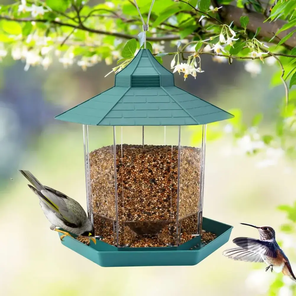 Hot-selling Garden Gazebo Hanging Wild Bird Feeder with Hang Rope, Outdoor Pet Bird Feeding House Type Bird Feeder from factory