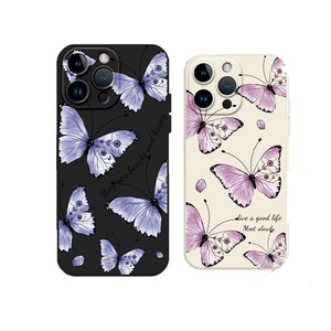 Butterfly Phone Case For IPhone 11 12 13 14 15 Pro Max XR XS X 5 6 7 8 Plus SE 2020 Shockproof Soft Square TPU Silicone Cover