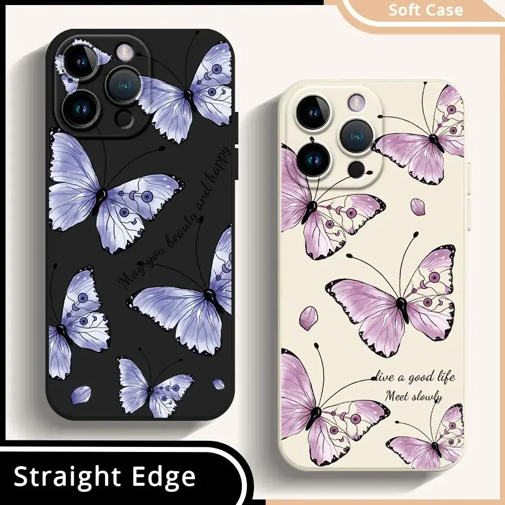 Butterfly Phone Case For IPhone 11 12 13 14 15 Pro Max XR XS X 5 6 7 8 Plus SE 2020 Shockproof Soft Square TPU Silicone Cover