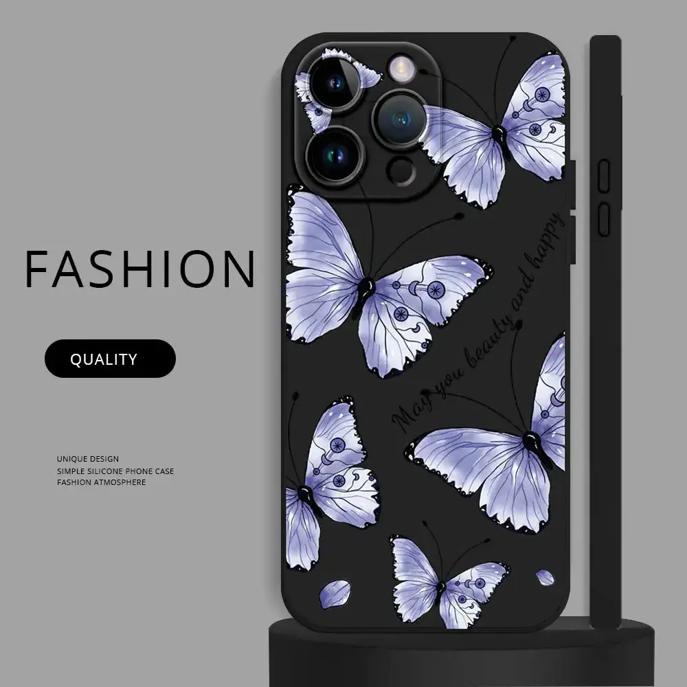 Butterfly Phone Case For IPhone 11 12 13 14 15 Pro Max XR XS X 5 6 7 8 Plus SE 2020 Shockproof Soft Square TPU Silicone Cover