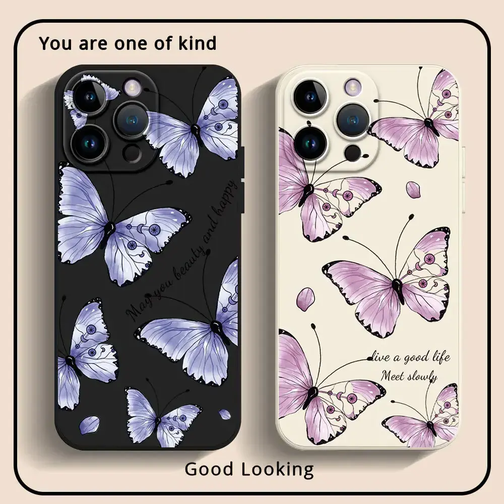 Butterfly Phone Case For IPhone 11 12 13 14 15 Pro Max XR XS X 5 6 7 8 Plus SE 2020 Shockproof Soft Square TPU Silicone Cover