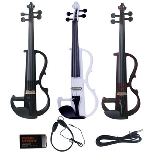 wholesale 4/4 plywood basswood black color electric violin with cable earphone