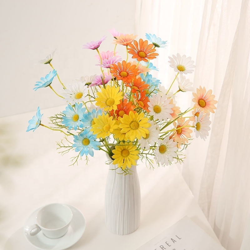 MF-L664 Home Decoration 5-head Simulation Daisy Artificial Flowers Dutch Persian Chrysanthemum Chamomile Wedding Silk flowers