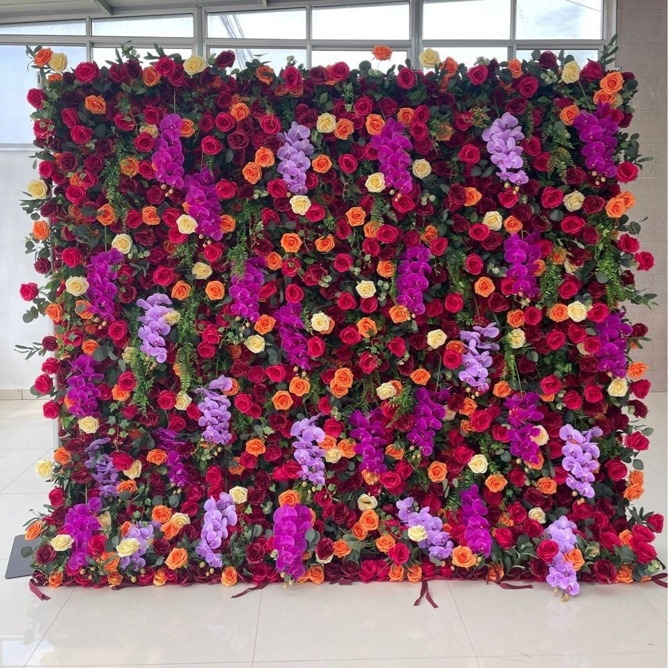 MF-L564Customized Wedding Decor 3D Roll Up Cloth Flower Walls Panel Backdrop Rose Peony Silk Artificial Flower Wall For Party Wa