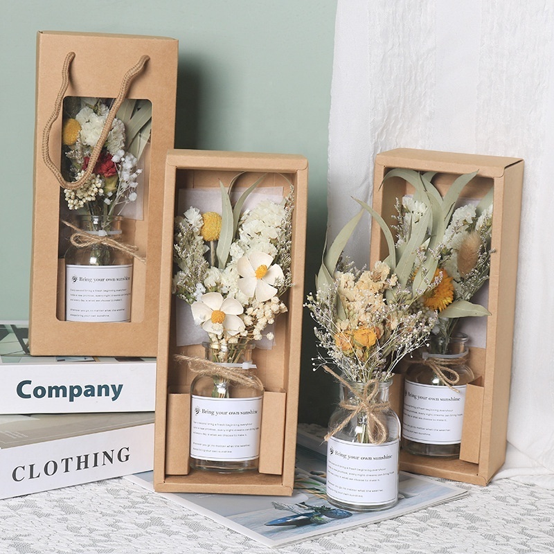 MF-L24 Decorative Dried Flowers Gift Box Glass Bottle Preserved Flowers Dried Flower Bouquet For Valentine Day Gift