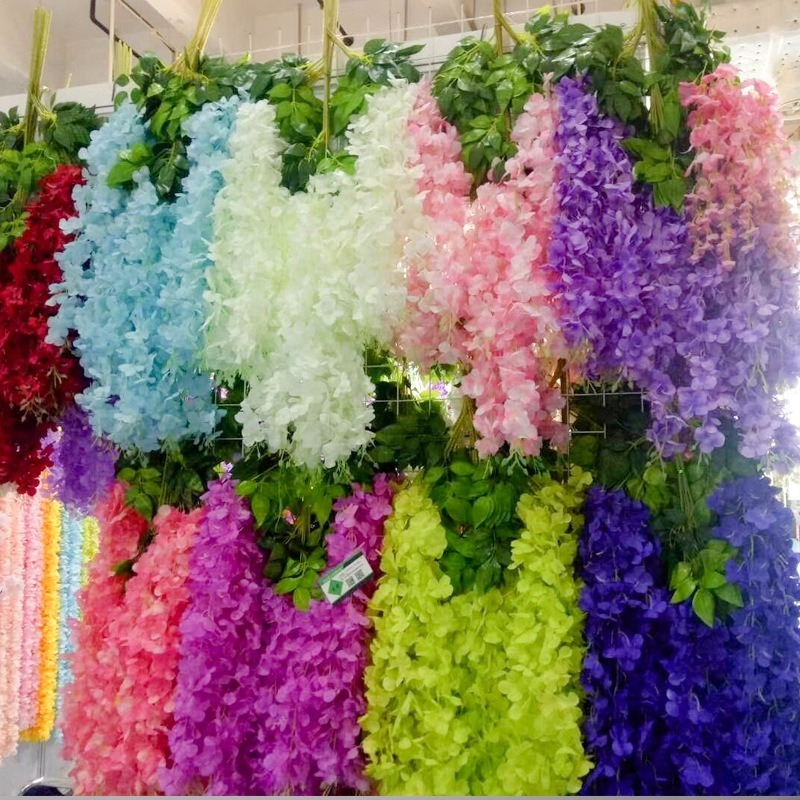 Artificial Flower Wall Silk Flower Wisteria Vine Rattan Hanging Garland for Home Garden Wedding Decoration