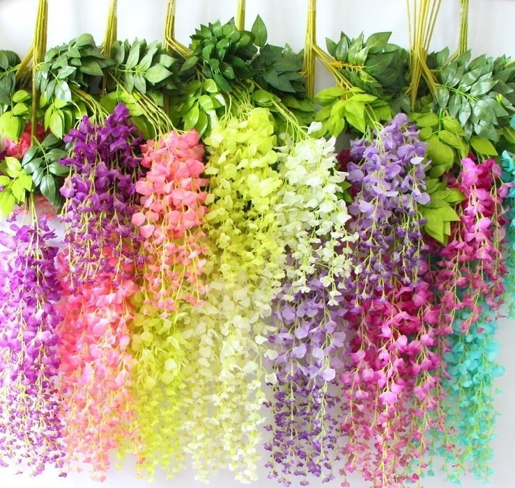 Artificial Flower Wall Silk Flower Wisteria Vine Rattan Hanging Garland for Home Garden Wedding Decoration