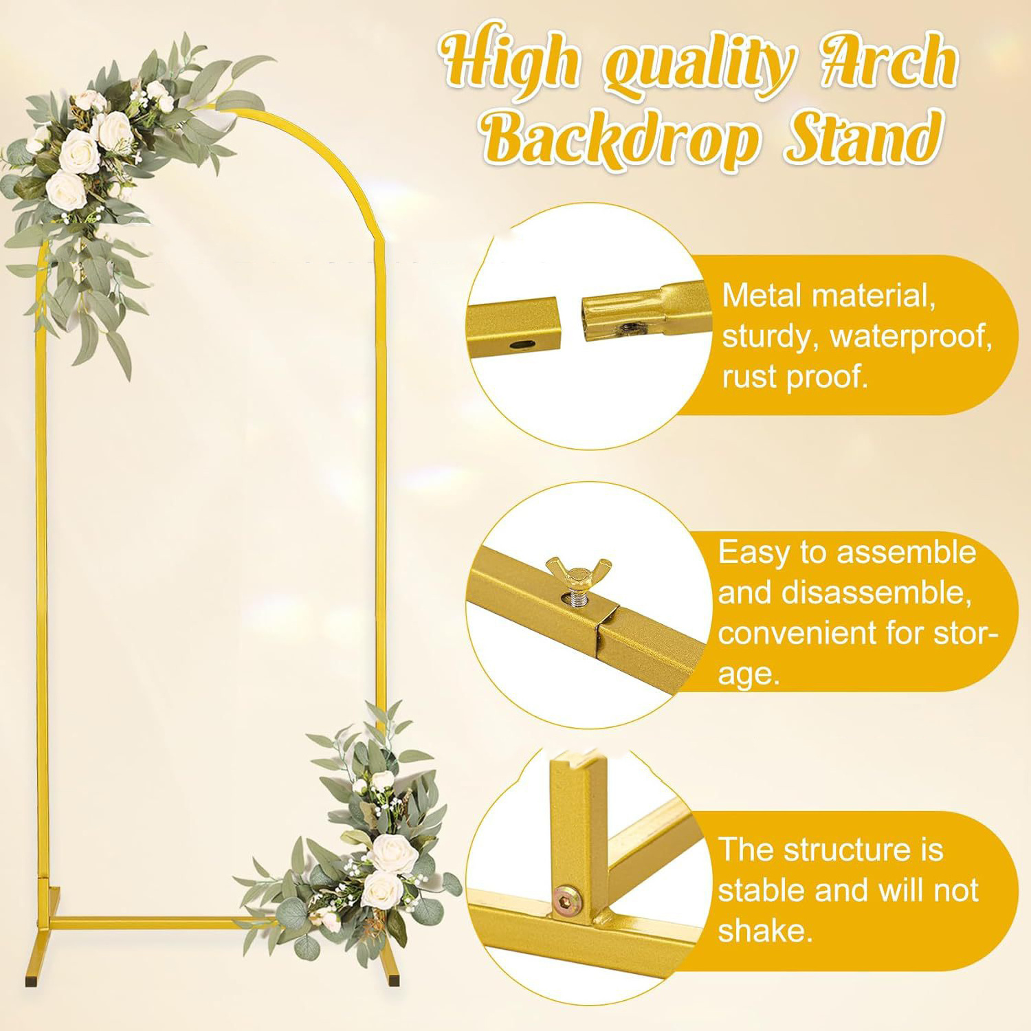 Wedding decoration Supplies Decoration 6ft 6.6ft 7.2ft Metal Arched Balloon Frame Backdrop Stand Gold Floral Wedding Arch