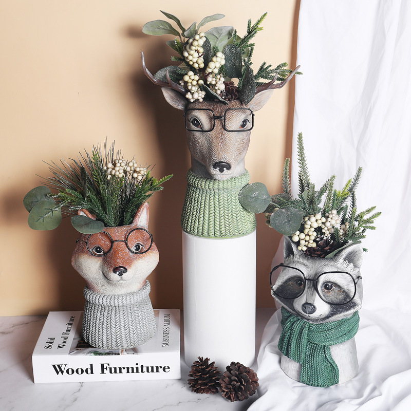 Resin courtyard garden animal flower pot vase ornaments garden home decoration owl deer desktop crafts