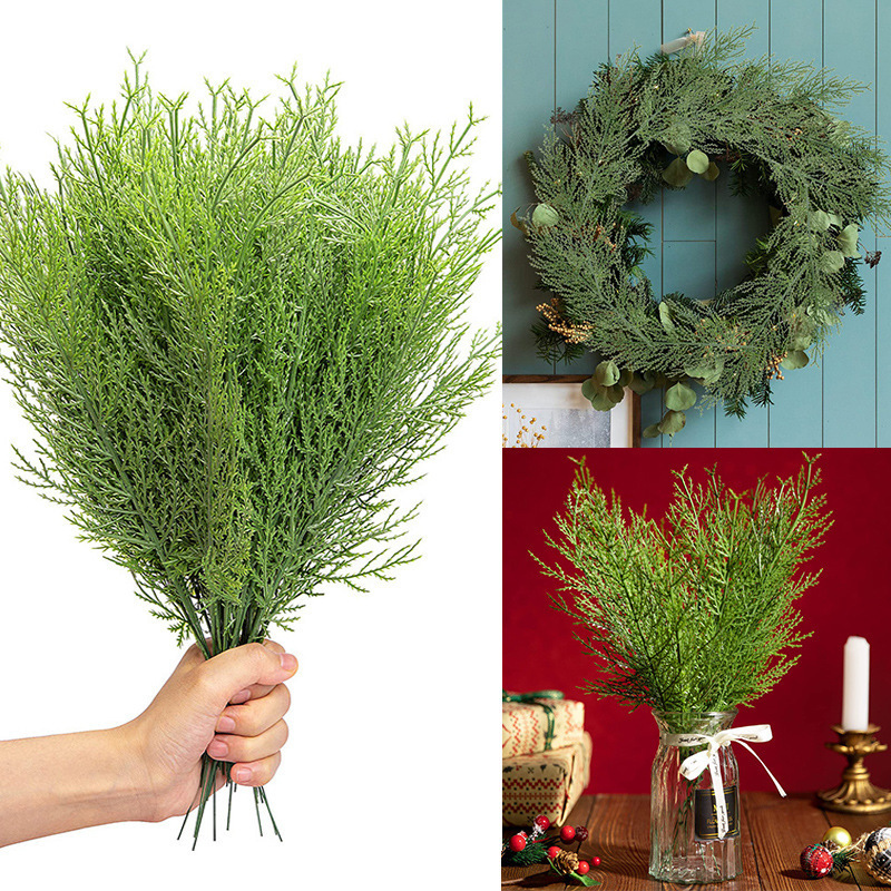 Artificial Pine Branches Fake Green Plant Pine Leaf Picks DIY Wreath Crafts Christmas Decorative Flowers