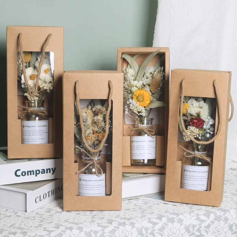 MF-L24 Decorative Dried Flowers Gift Box Glass Bottle Preserved Flowers Dried Flower Bouquet For Valentine Day Gift