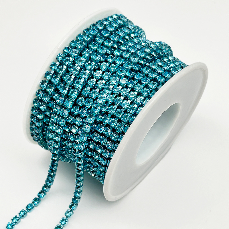 crystal rhinestones chain light blue cup chain rhinestones trimming jewelry chain roll