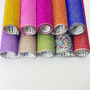 Stock 24*40cm Self adhesive Crystal Rhinestone Mesh Fabric Hot fix Diamond Rhinestones Trim Sheet Clothing Accessories