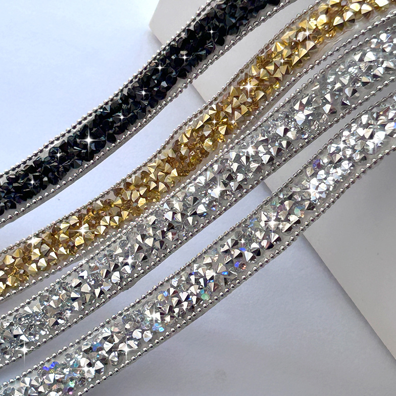 Tongshin Point Resin Rhinestones Ribbon Rhinestone Lace Trim Bridal Lace Fabric