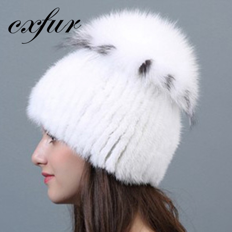 CX-C-29C Custom Ladies Winter Beanie Caps Russian Style Mink Fur Hat