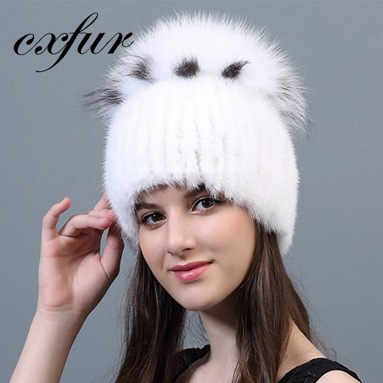 CX-C-29C Custom Ladies Winter Beanie Caps Russian Style Mink Fur Hat