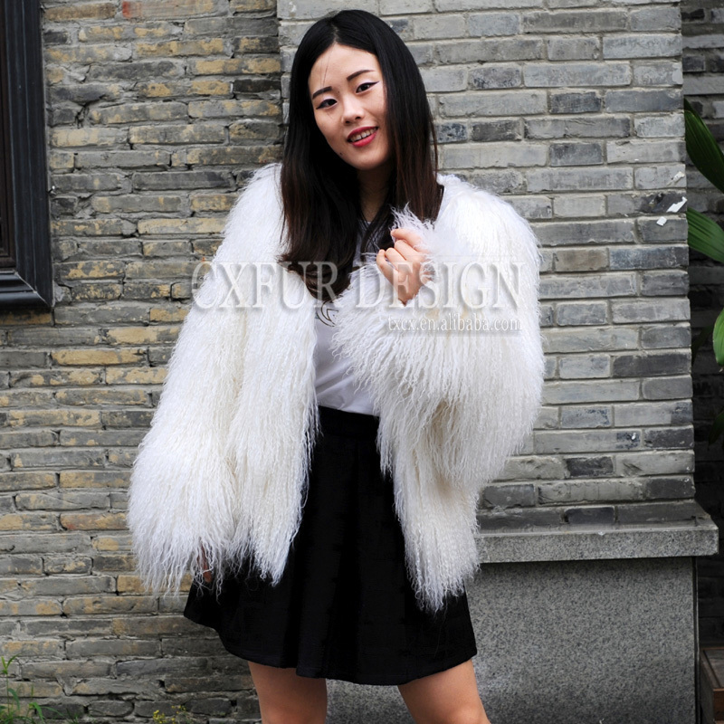 CX-G-A-27C Classic Long Hair Ladies Overcoat Mongolian Lamb Fur Jackets for Winter Women Fur Coat