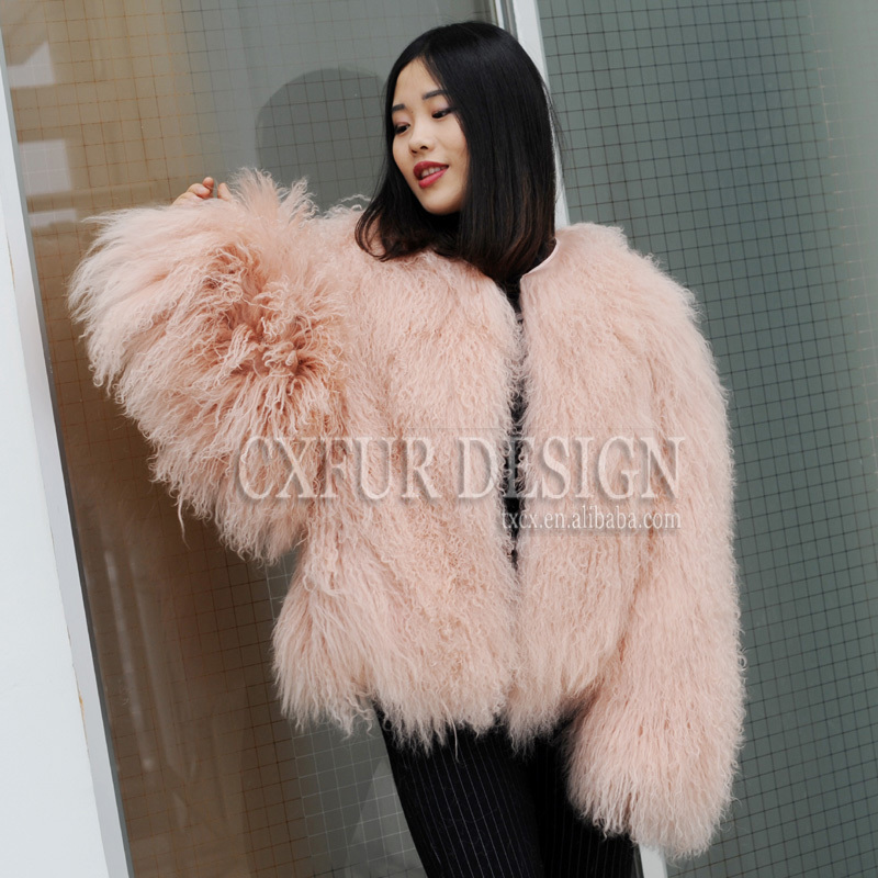 CX-G-A-27C Classic Long Hair Ladies Overcoat Mongolian Lamb Fur Jackets for Winter Women Fur Coat