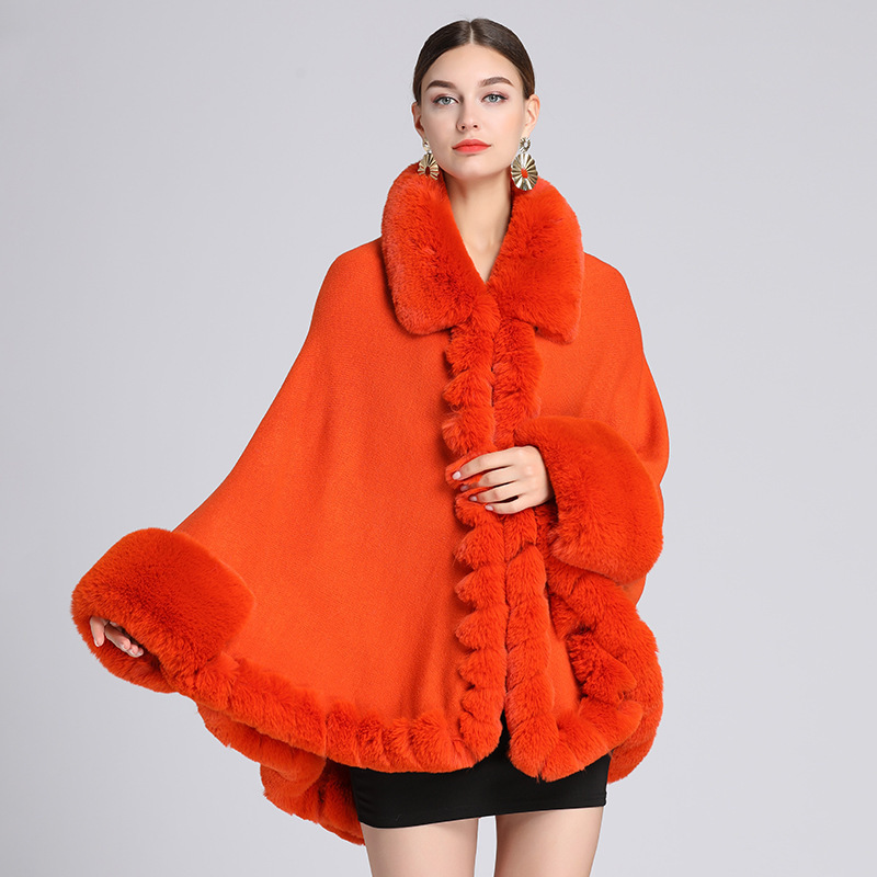 CX-F-S-25A Wholesale Winter Knit Oversize Plaid Knitted Fleece Polyester Acrylic Blend Faux Fur Ponchos for Women