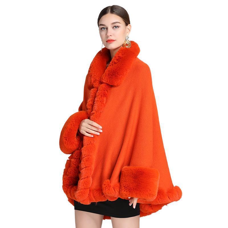 CX-F-S-25A Wholesale Winter Knit Oversize Plaid Knitted Fleece Polyester Acrylic Blend Faux Fur Ponchos for Women