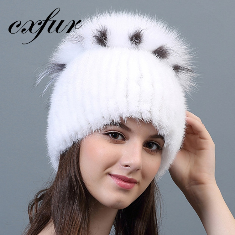 CX-C-29C Custom Ladies Winter Beanie Caps Russian Style Mink Fur Hat