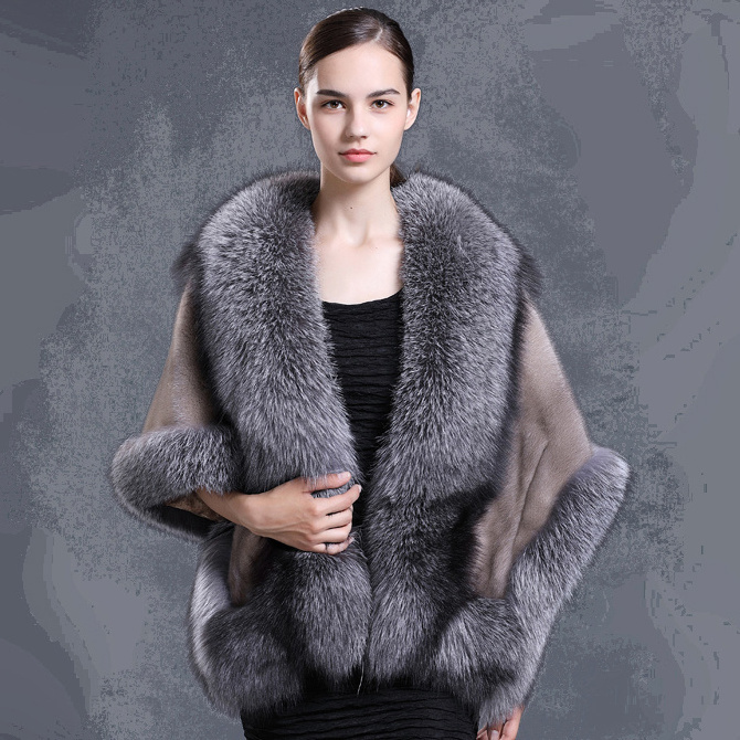 CX-B-M-05N Ladies' Genuine Mink Fur Cape Real Fur Shawl