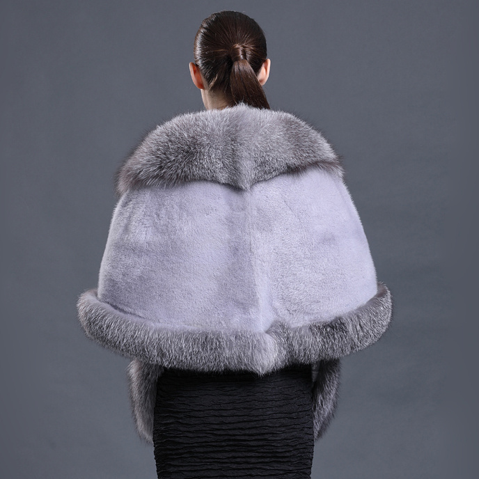 CX-B-M-05N Ladies' Genuine Mink Fur Cape Real Fur Shawl