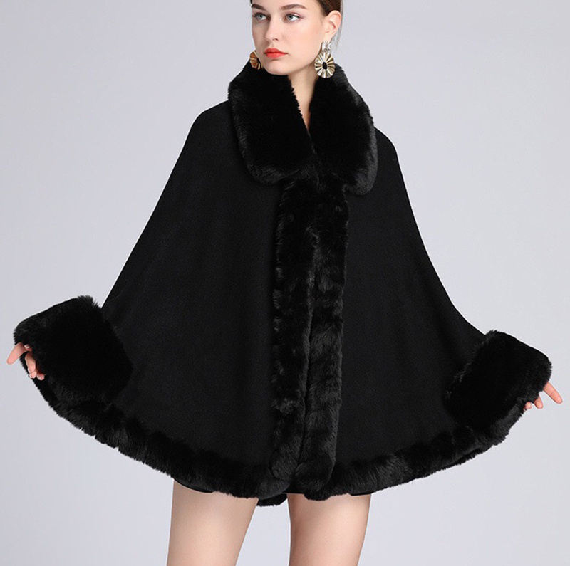 CX-F-S-25A Wholesale Winter Knit Oversize Plaid Knitted Fleece Polyester Acrylic Blend Faux Fur Ponchos for Women