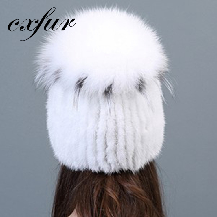 CX-C-29C Custom Ladies Winter Beanie Caps Russian Style Mink Fur Hat