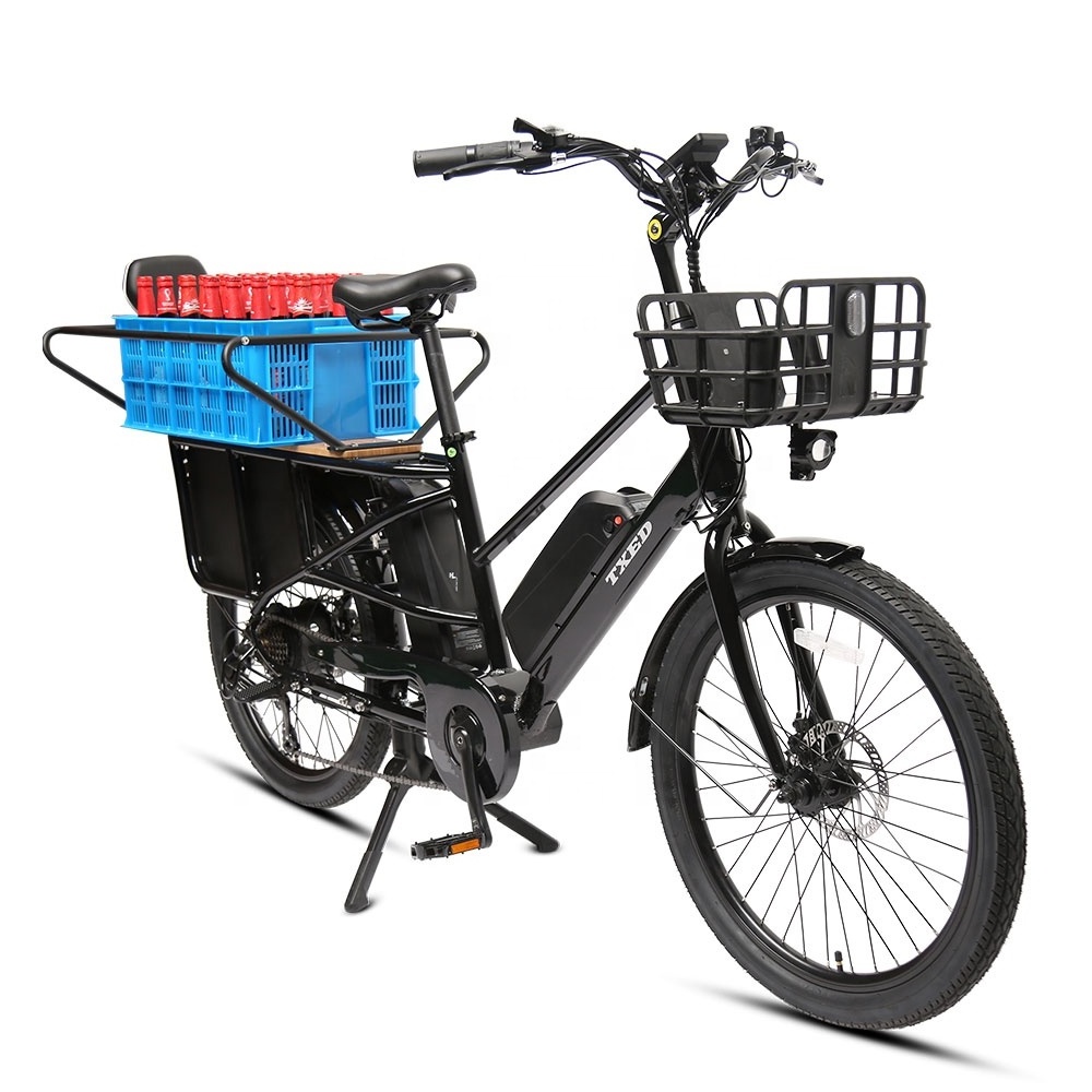 TXED 48V 2 Wheel long tail basket adult city fashion fat tire 500w 750w ebike e cargo family e bicycle electric cargo bike