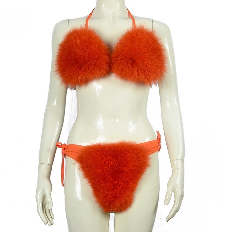 2023 Sexy Women Swimsuit Fox Fur Bikini High Quality Fur Bra Lady Bathing Suit Swimwear Bikini