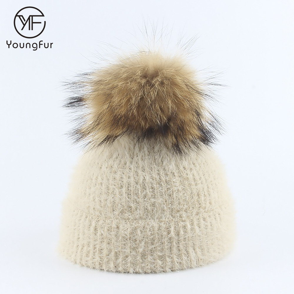 Factory Wholesale Winter Raccoon Fur Knitted Imitate Mink Fur Hat For Children