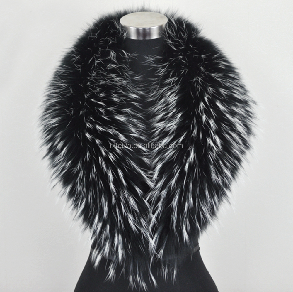 Ladies Fashionable Genuine Big Raccoon Fur Collar Design