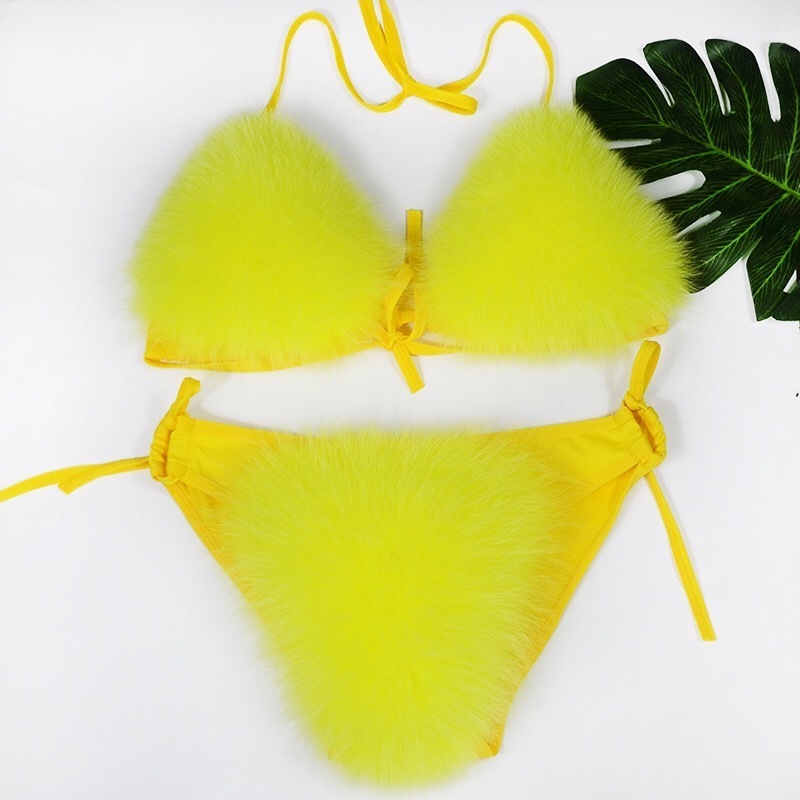 2023 Sexy Women Swimsuit Fox Fur Bikini High Quality Fur Bra Lady Bathing Suit Swimwear Bikini