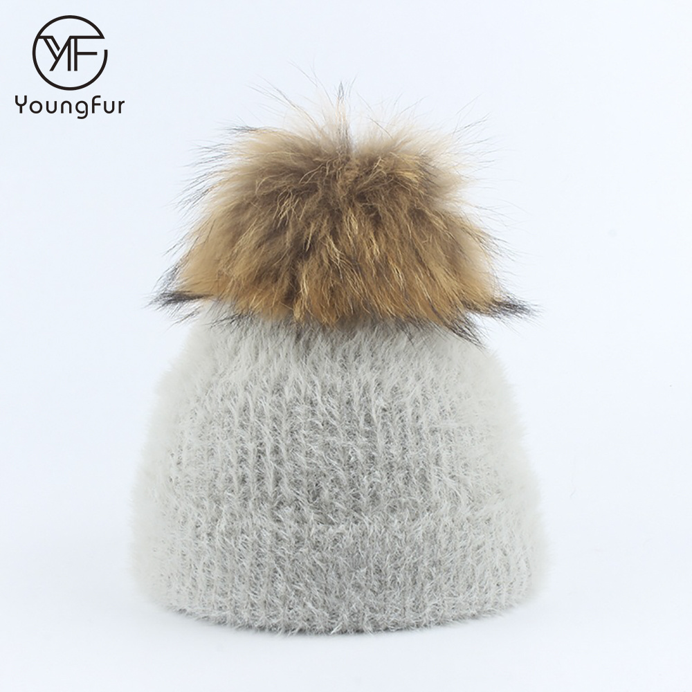 Factory Wholesale Winter Raccoon Fur Knitted Imitate Mink Fur Hat For Children