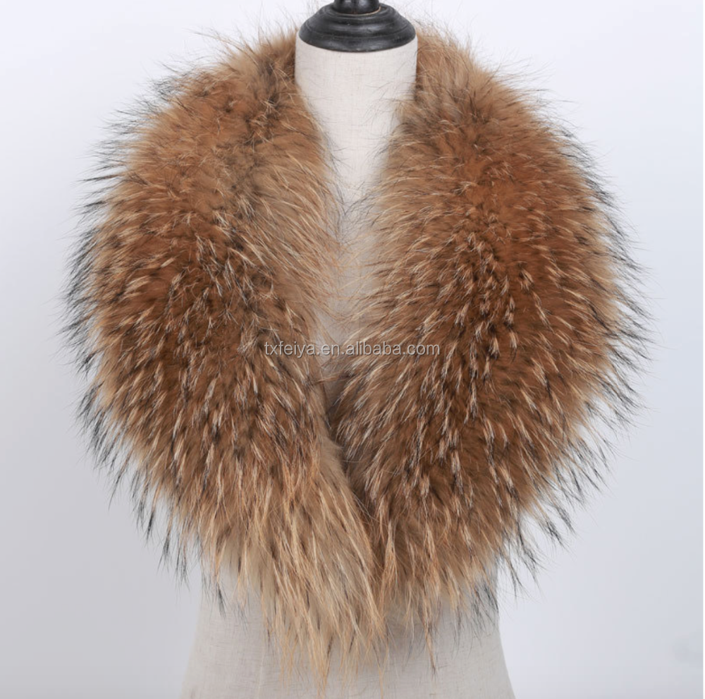 Ladies Fashionable Genuine Big Raccoon Fur Collar Design