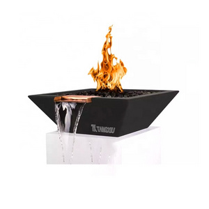 corten steel gas Fire pit with water feature for garden swimming pool