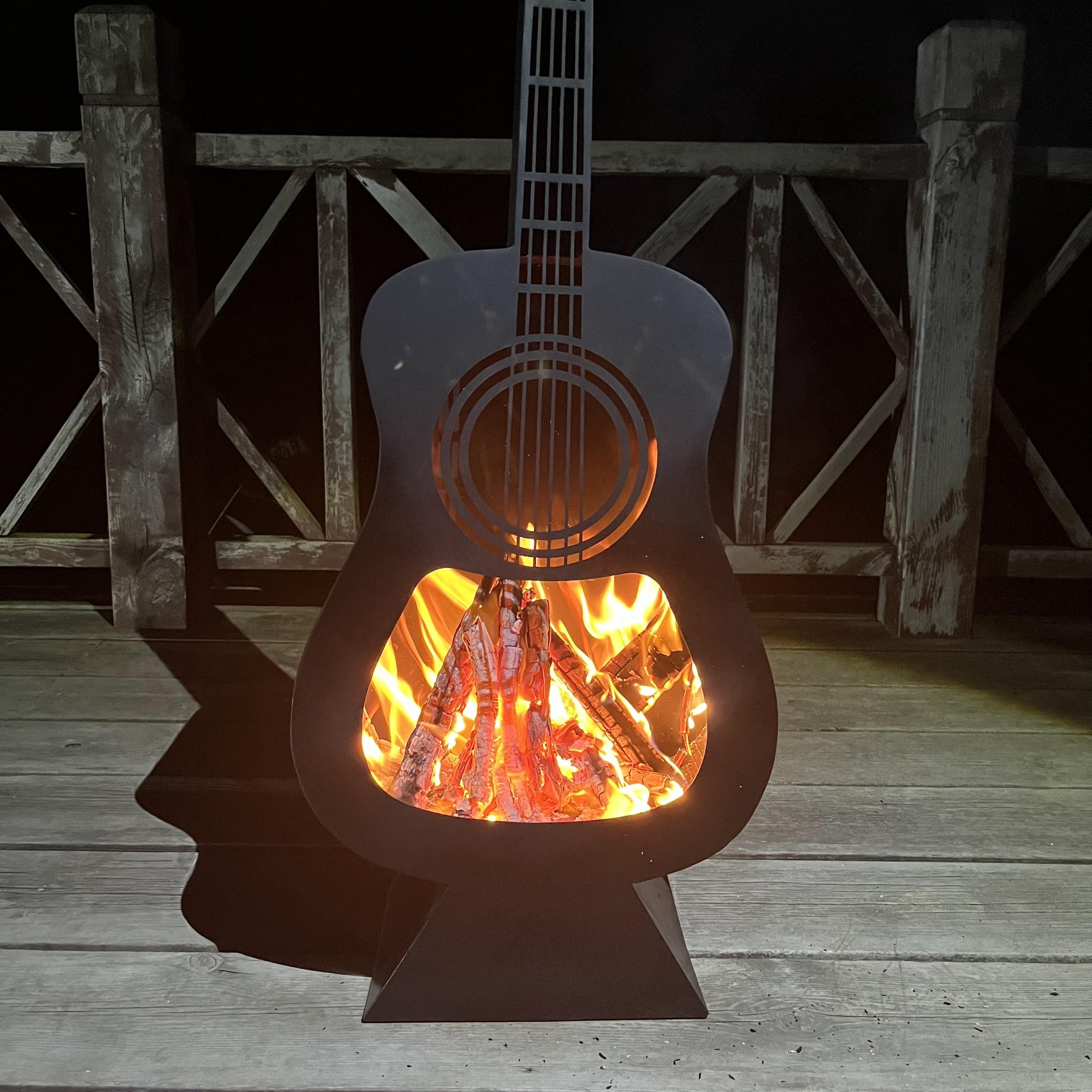 Outdoor Metal Guitar Fireplace Wood Burning Corten Steel Fire Pit